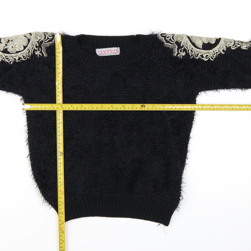 Boohoo Women’s Black Embroidered Shoulder Fluffy Knit Jumper S