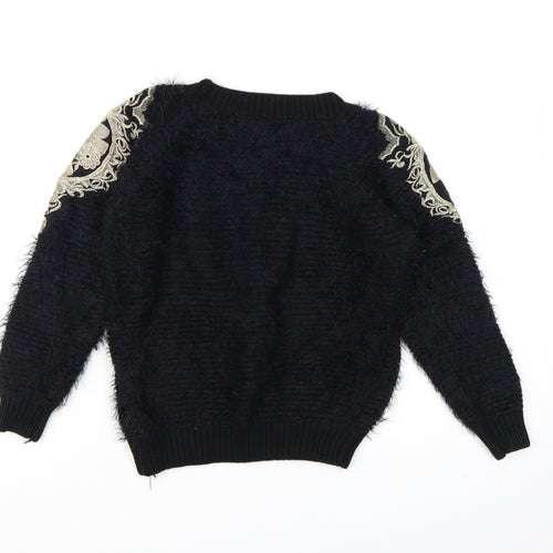 Boohoo Women’s Black Embroidered Shoulder Fluffy Knit Jumper S