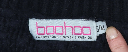 Boohoo Women’s Black Embroidered Shoulder Fluffy Knit Jumper S