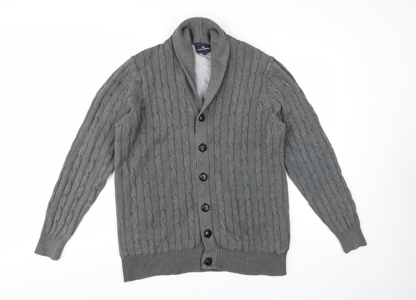 Marks and Spencer Blue Harbour Men’s Grey Cable-Knit Cardigan L