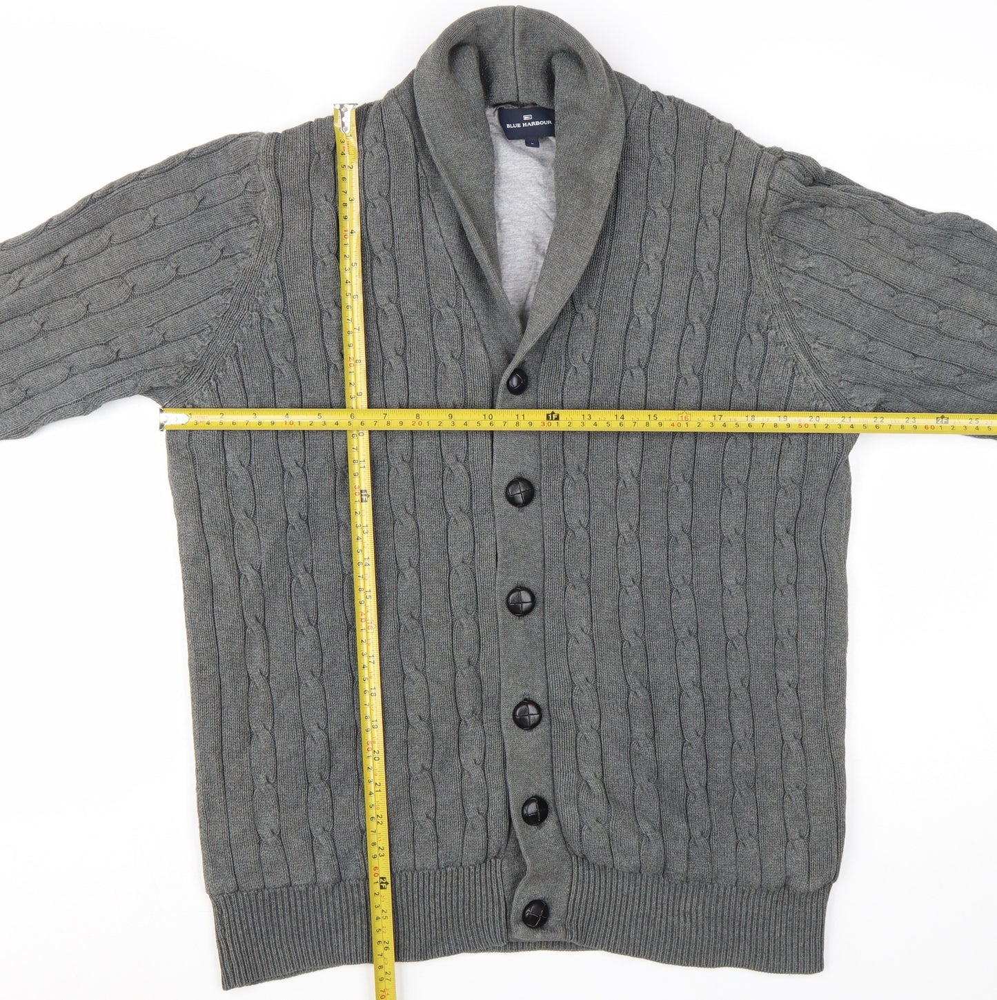 Marks and Spencer Blue Harbour Men’s Grey Cable-Knit Cardigan L