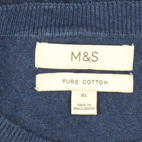 Marks and Spencer Men's Blue XL Pure Cotton Crew Neck Jumper