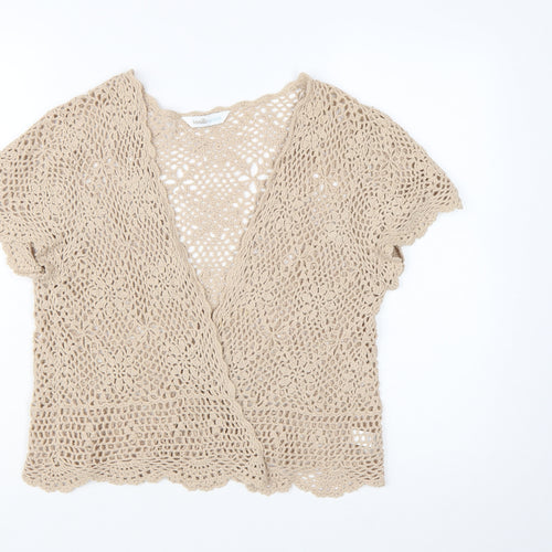 BHS Women Beige Crochet Cotton Open Blouse Top Size 20-22
