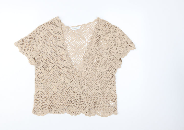 BHS Women Beige Crochet Cotton Open Blouse Top Size 20-22