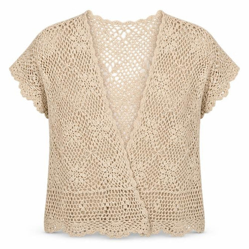 BHS Women Beige Crochet Cotton Open Blouse Top Size 20-22