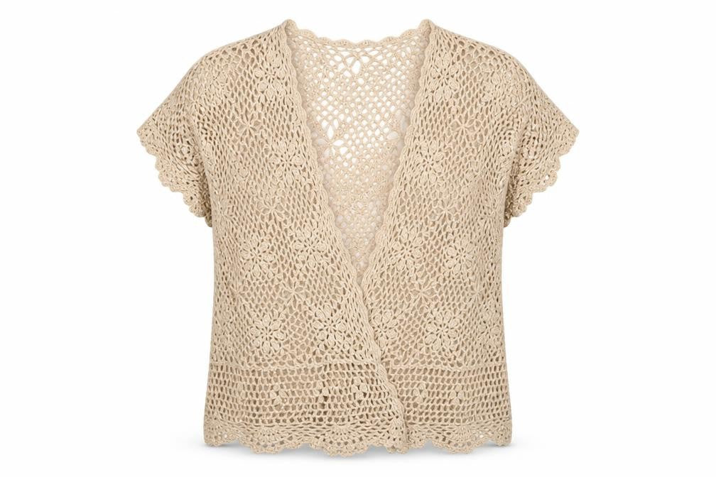 BHS Women Beige Crochet Cotton Open Blouse Top Size 20-22