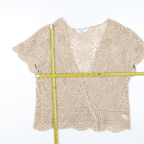 BHS Women Beige Crochet Cotton Open Blouse Top Size 20-22