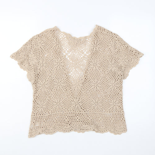 BHS Women Beige Crochet Cotton Open Blouse Top Size 20-22