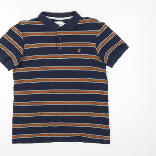 Farah Men's Blue Striped Cotton Polo Shirt Size S
