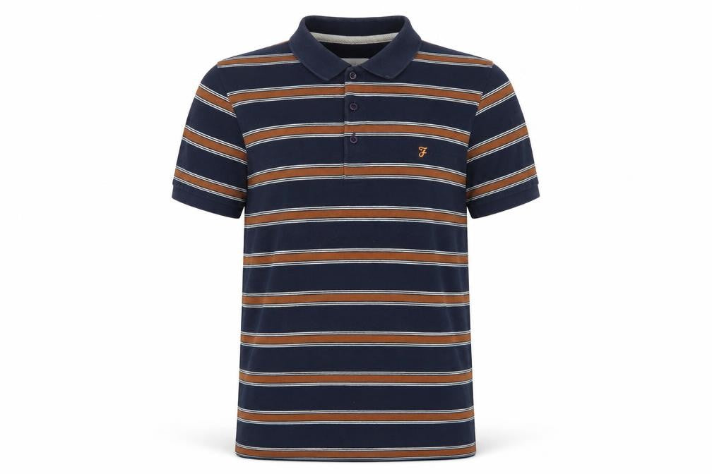 Farah Men's Blue Striped Cotton Polo Shirt Size S