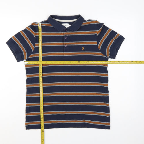 Farah Men's Blue Striped Cotton Polo Shirt Size S