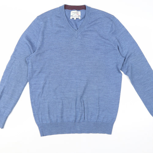 Stefano Conti Men's Blue Wool V-Neck Jumper Size L