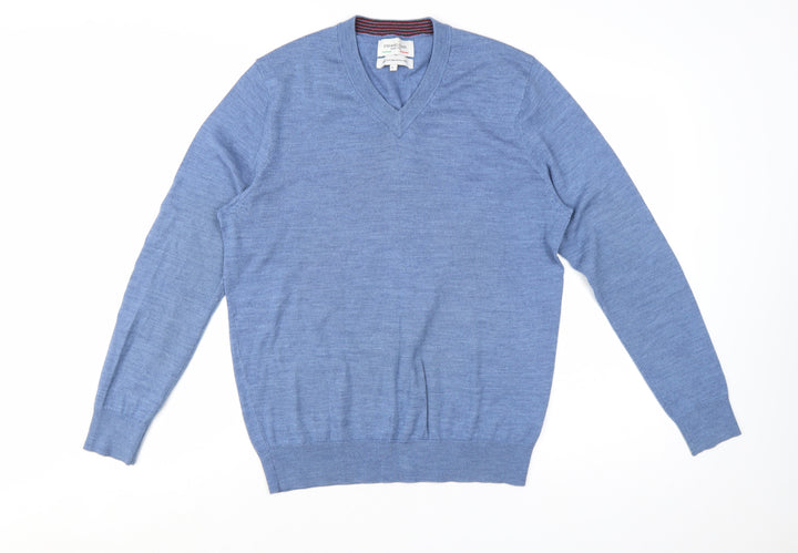 Stefano Conti Men's Blue Wool V-Neck Jumper Size L