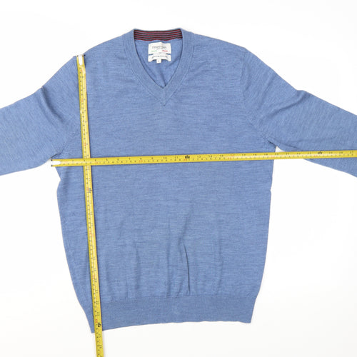 Stefano Conti Men's Blue Wool V-Neck Jumper Size L