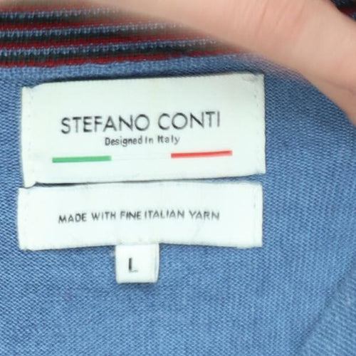 Stefano Conti Men's Blue Wool V-Neck Jumper Size L