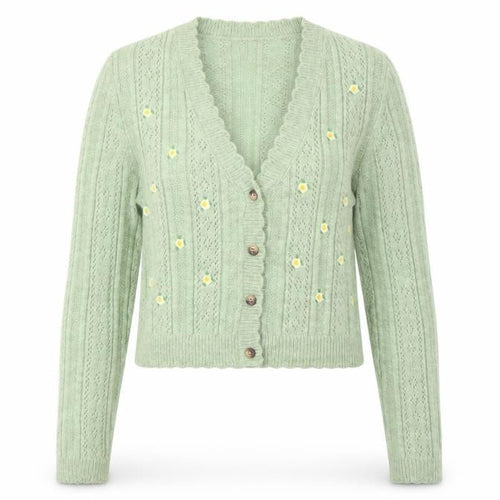 Urban Outfitters Women Green Floral Button Cardigan L Knit V-Neck