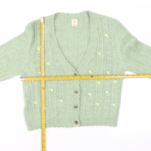 Urban Outfitters Women Green Floral Button Cardigan L Knit V-Neck