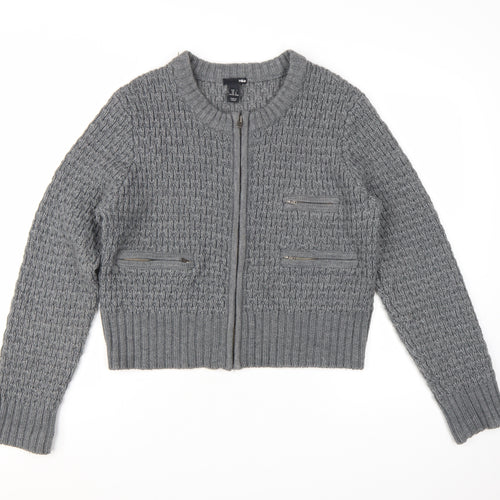 H&M Women's Grey Full Zip Knit Cardigan Size L Classic Style