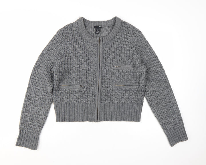 H&M Women's Grey Full Zip Knit Cardigan Size L Classic Style