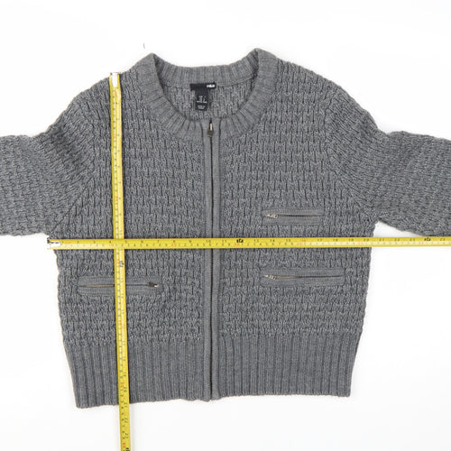 H&M Women's Grey Full Zip Knit Cardigan Size L Classic Style