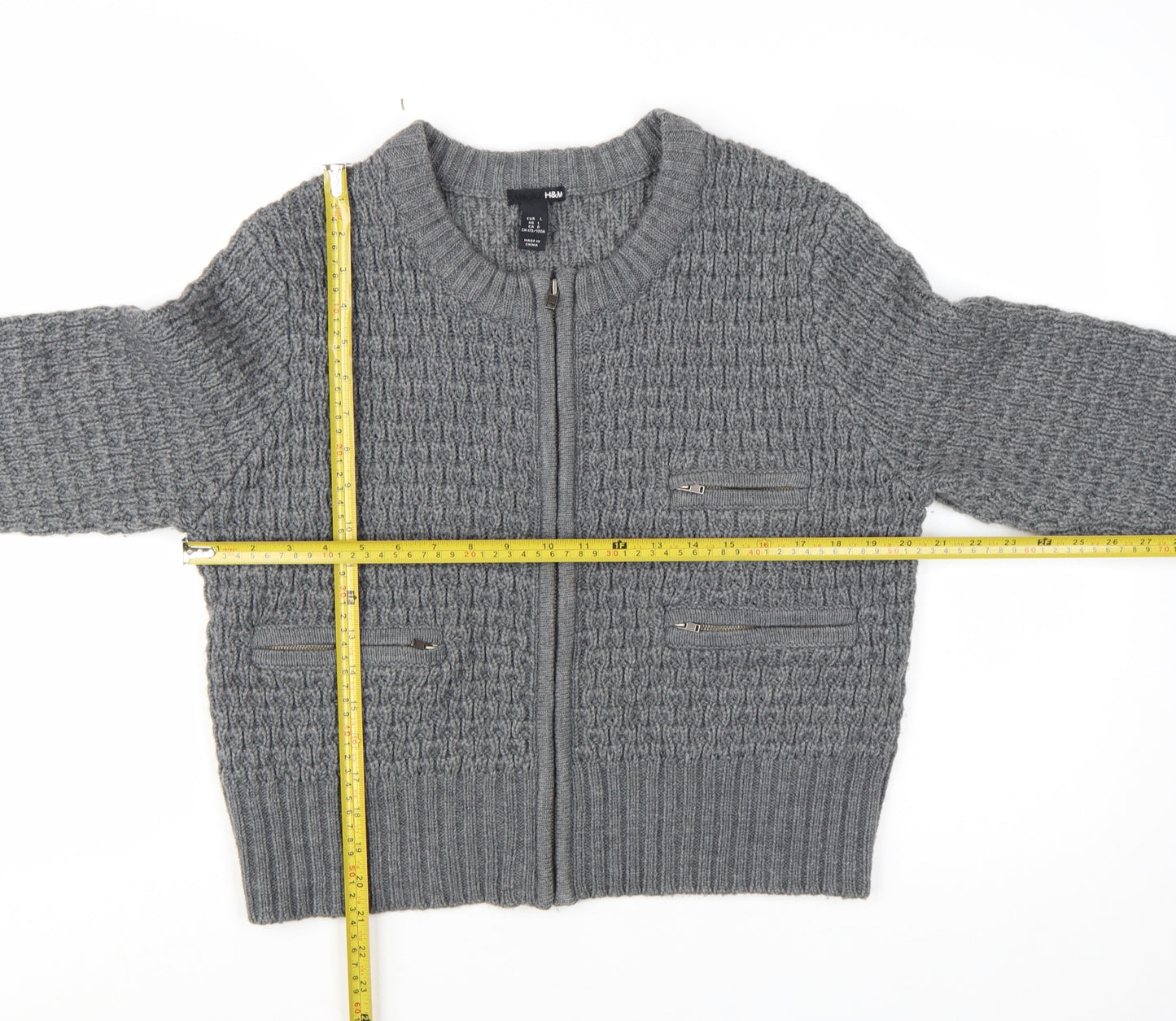 H&M Women's Grey Full Zip Knit Cardigan Size L Classic Style