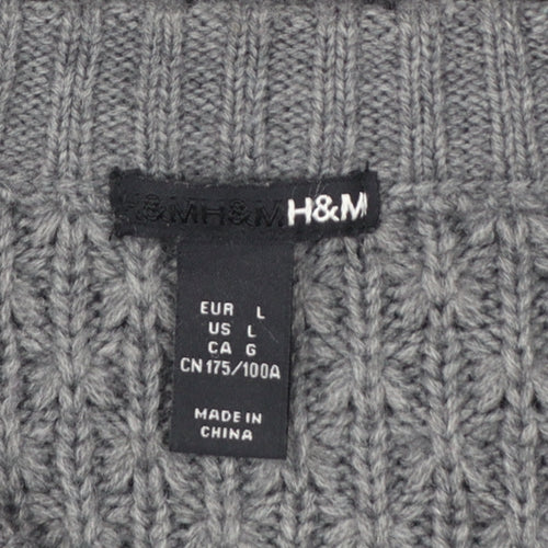 H&M Women's Grey Full Zip Knit Cardigan Size L Classic Style