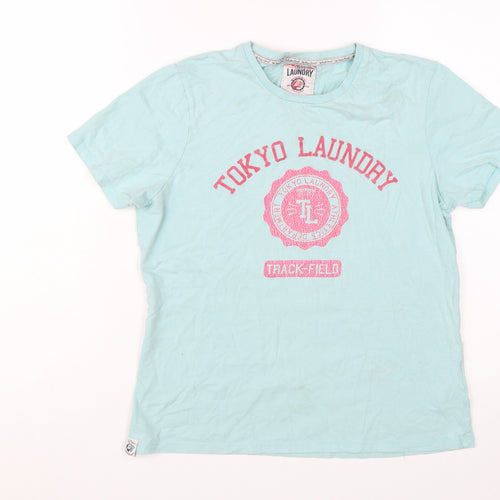 Tokyo Laundry Women's Blue Cotton Crew Neck T-Shirt Size 14