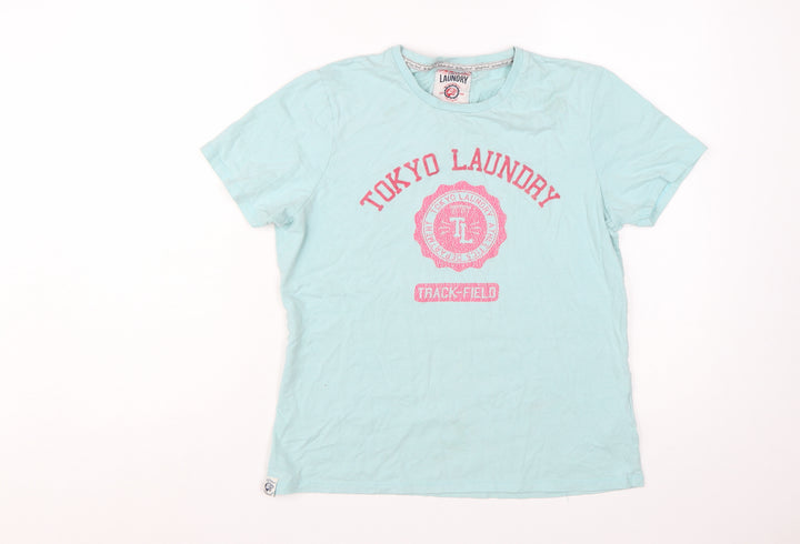 Tokyo Laundry Women's Blue Cotton Crew Neck T-Shirt Size 14