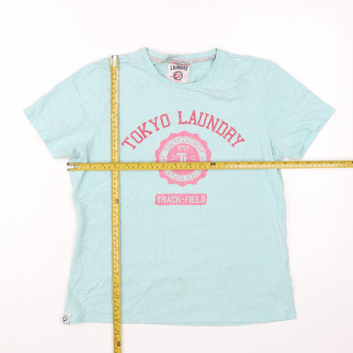 Tokyo Laundry Women's Blue Cotton Crew Neck T-Shirt Size 14