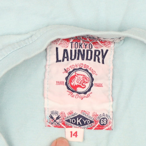 Tokyo Laundry Women's Blue Cotton Crew Neck T-Shirt Size 14