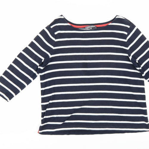 Laura Ashley Women’s Blue Striped 3/4 Sleeve Cotton T-Shirt UK 16