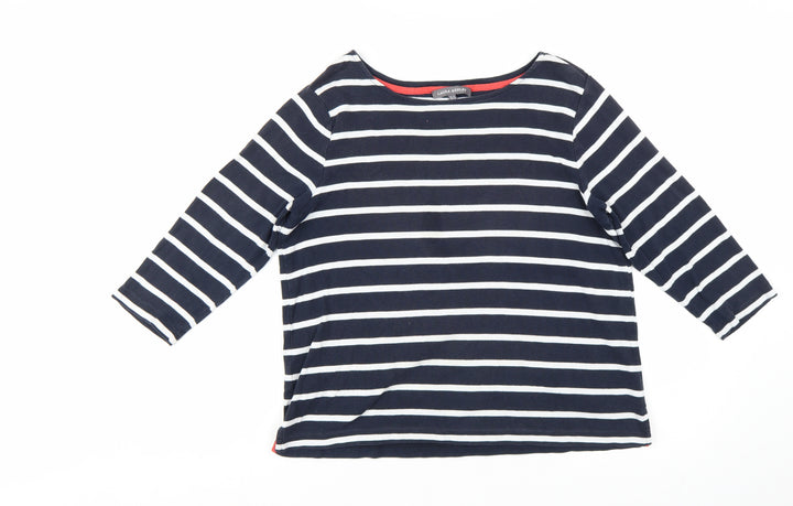 Laura Ashley Women’s Blue Striped 3/4 Sleeve Cotton T-Shirt UK 16