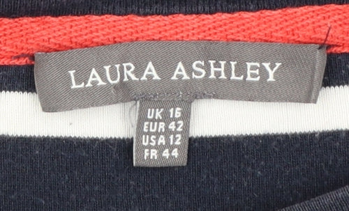 Laura Ashley Women’s Blue Striped 3/4 Sleeve Cotton T-Shirt UK 16