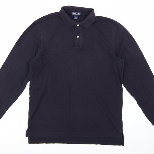 Lands' End Men's Black Long Sleeve Cotton Polo Shirt Size M Regular