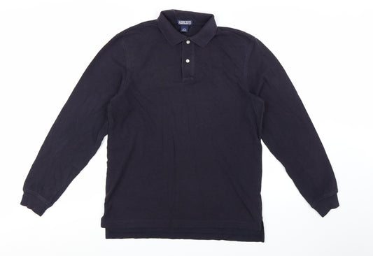 Lands' End Men's Black Long Sleeve Cotton Polo Shirt Size M Regular