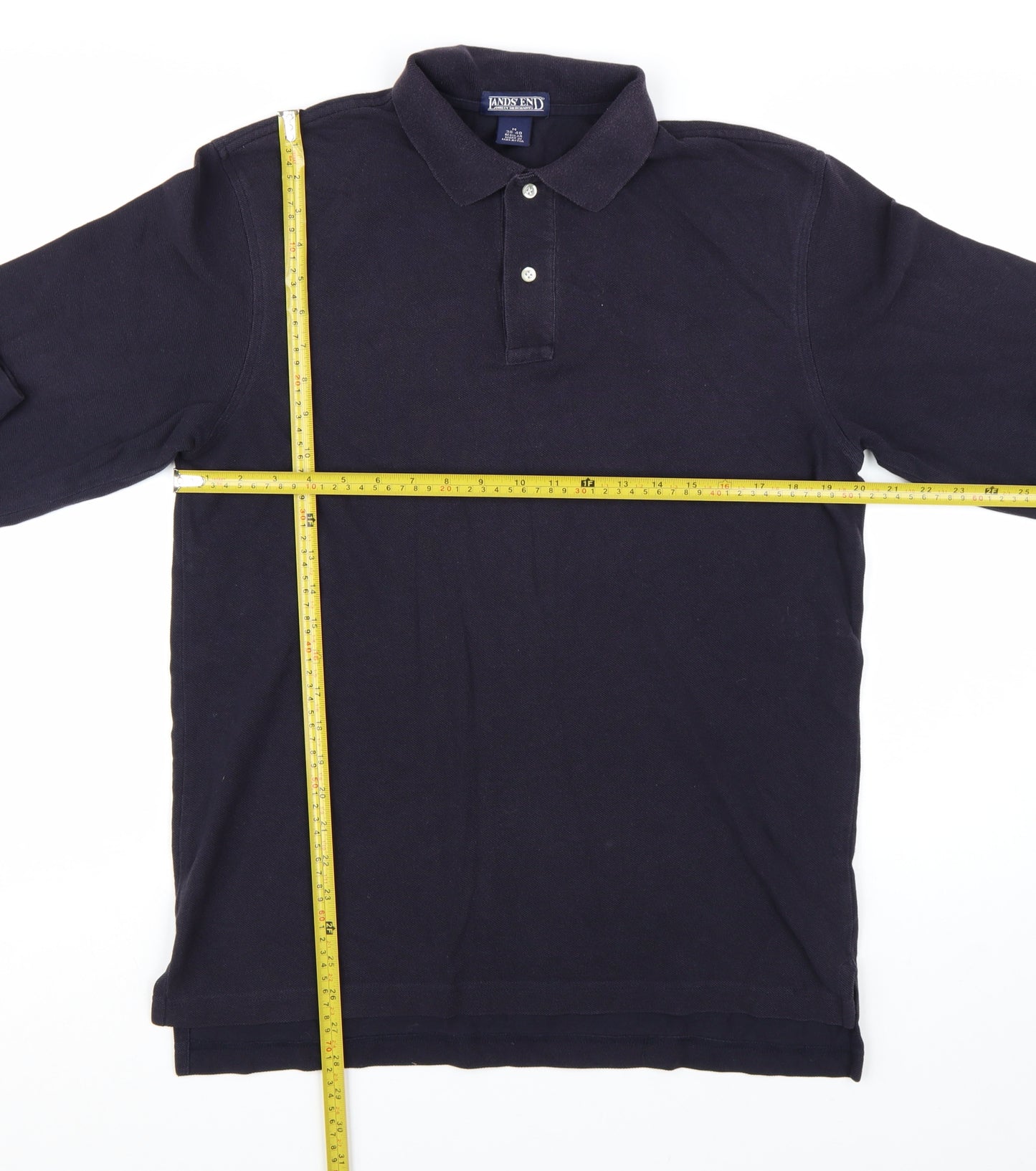 Lands' End Men's Black Long Sleeve Cotton Polo Shirt Size M Regular