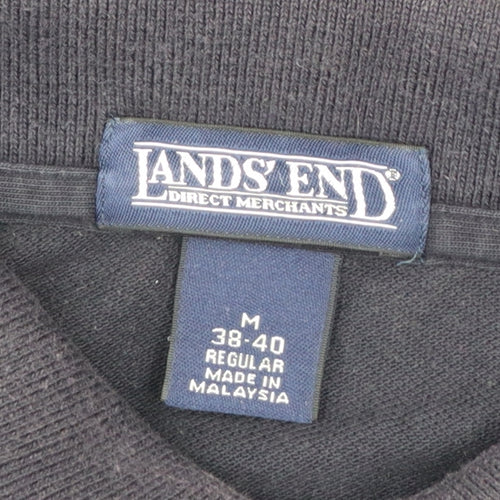 Lands' End Men's Black Long Sleeve Cotton Polo Shirt Size M Regular