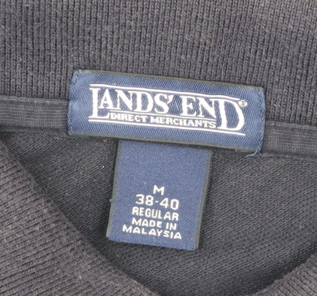 Lands' End Men's Black Long Sleeve Cotton Polo Shirt Size M Regular