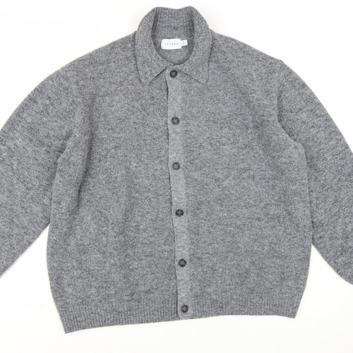 Topman Men’s Grey Collared Button Cardigan XL Regular Fit