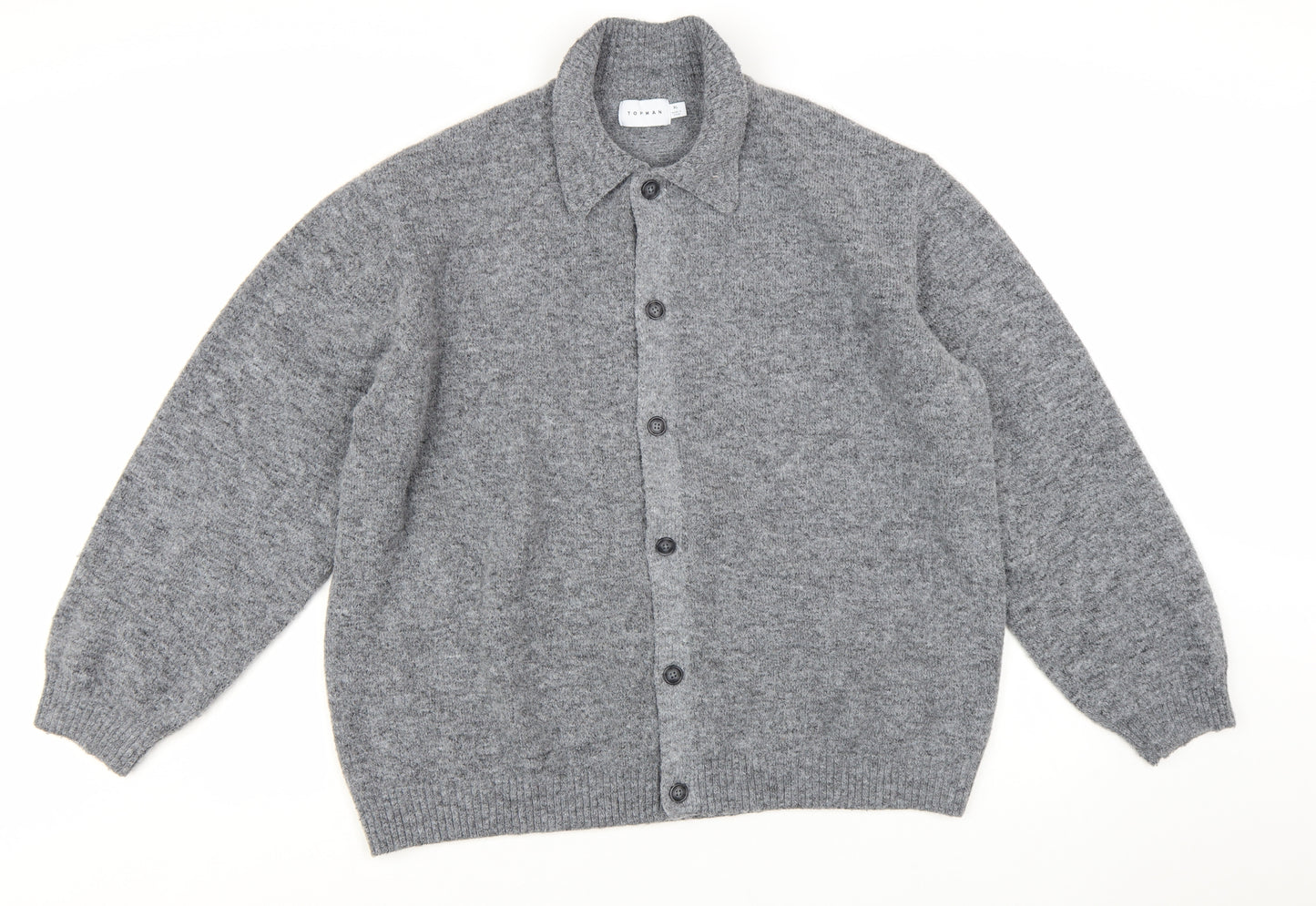 Topman Men’s Grey Collared Button Cardigan XL Regular Fit