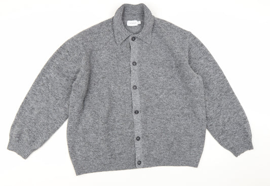 Topman Men’s Grey Collared Button Cardigan XL Regular Fit
