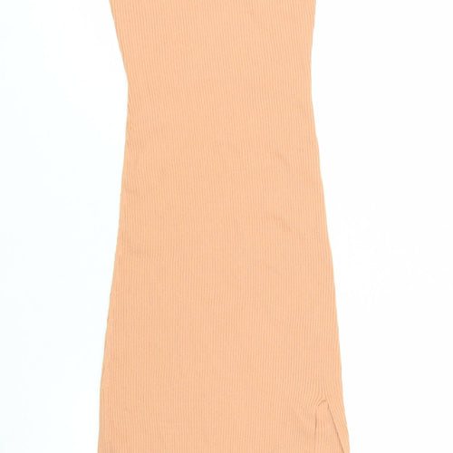 ASOS Women Beige Size 8 Ribbed Bodycon Midi Dress