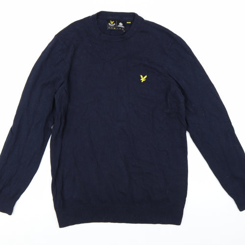 Lyle & Scott Men's Blue Crew Neck Cotton Wool Jumper L