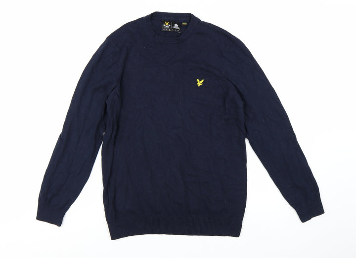 Lyle & Scott Men's Blue Crew Neck Cotton Wool Jumper L