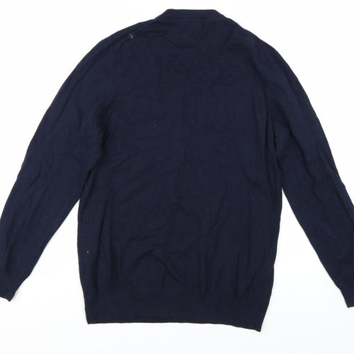 Lyle & Scott Men's Blue Crew Neck Cotton Wool Jumper L