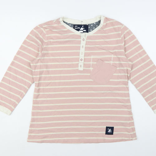 42 Knots Womens Pink Striped Henley 3/4 Sleeve Cotton T-Shirt M
