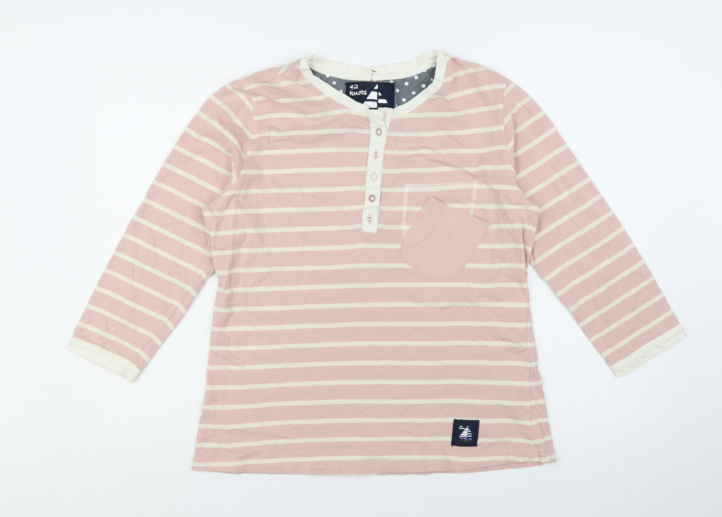 42 Knots Womens Pink Striped Henley 3/4 Sleeve Cotton T-Shirt M