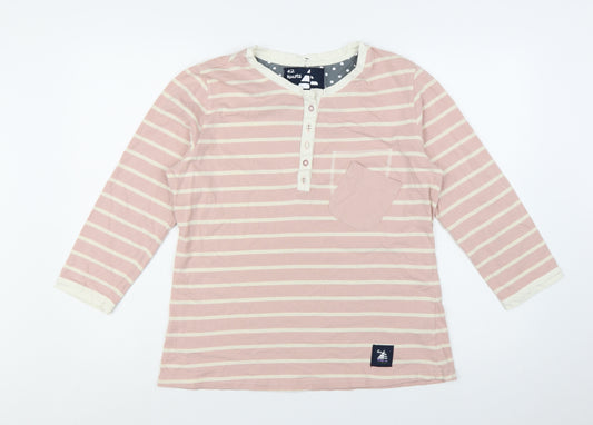 42 Knots Womens Pink Striped Henley 3/4 Sleeve Cotton T-Shirt M