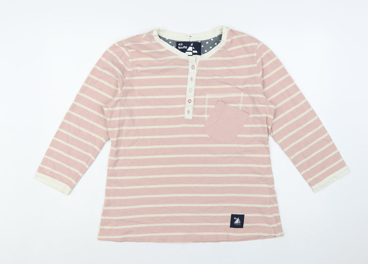 42 Knots Womens Pink Striped Henley 3/4 Sleeve Cotton T-Shirt M