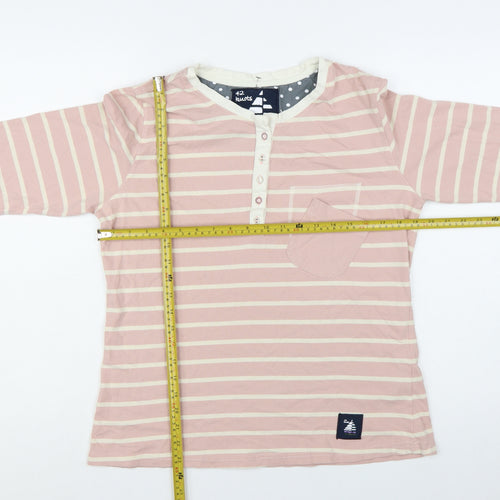 42 Knots Womens Pink Striped Henley 3/4 Sleeve Cotton T-Shirt M